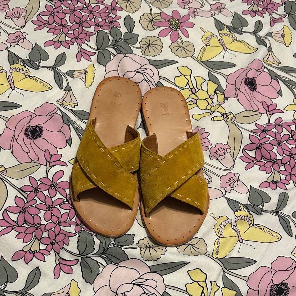 Frye Mustard Yellow Slide Sandals